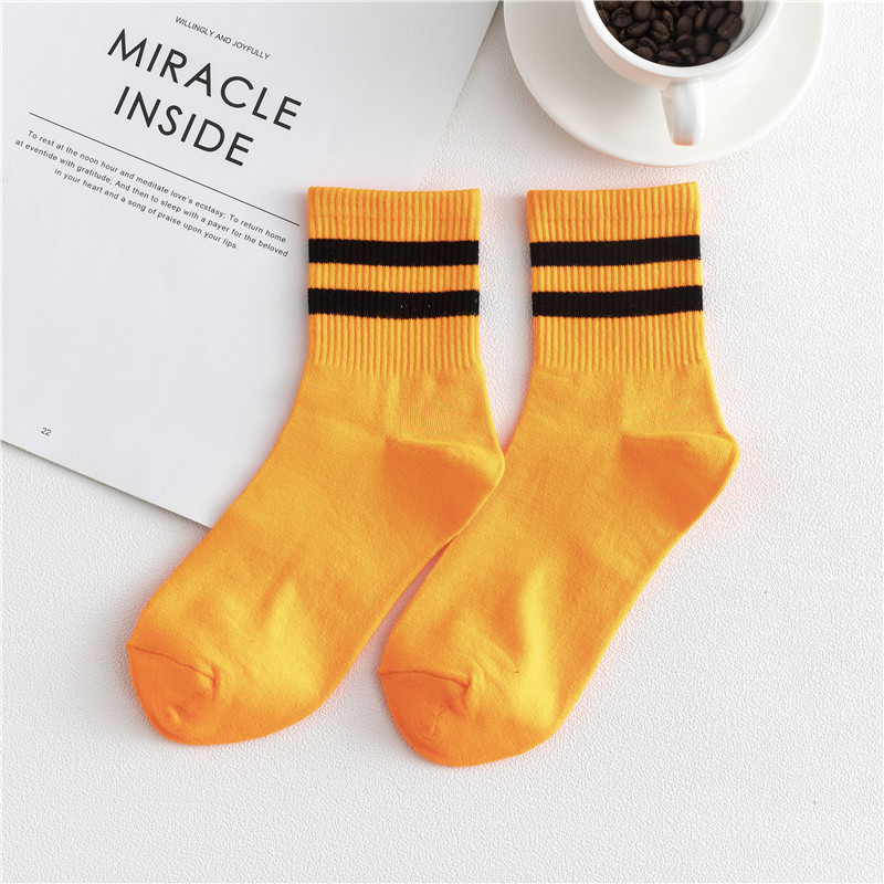 19 Ms. Autumn And Winter In Tube Socks Two Stripes On Cuffs Tight Institute Of Wind Socks Candy Color Bright Color Socks